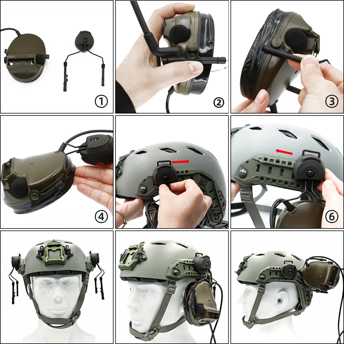 TAC-SKY C3 Tactical Headset Helmet Fast Rail Version with kenwoodPTT Silicone Earmuffs Noise Reduction